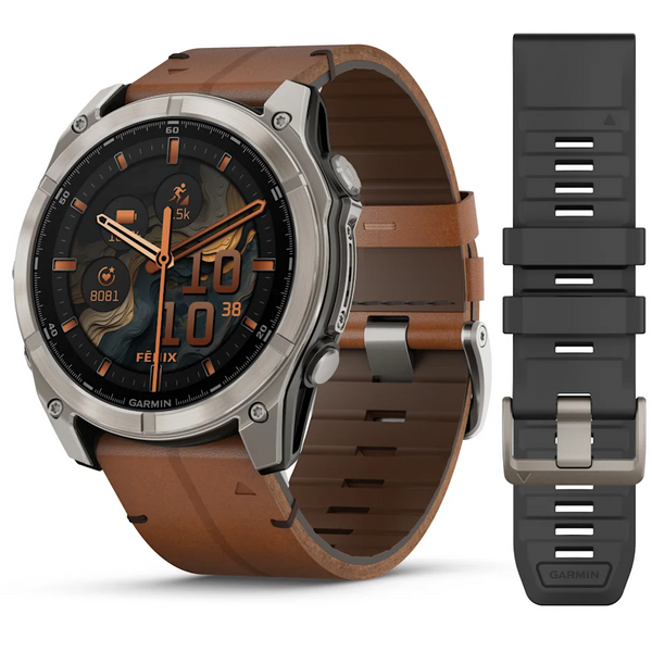 Garmin Fenix 8 (51 mm, AMOLED Sapphire, Titanium, Chestnut Leather) – Multisport Master