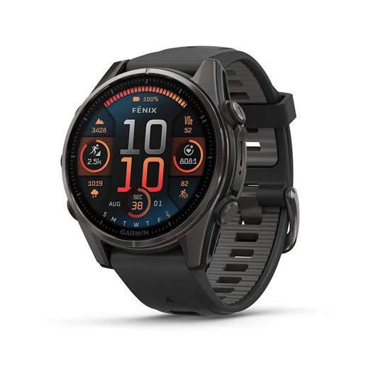 Garmin Fenix 8 (43 mm, Sapphire AMOLED, Carbon‑Gray DLC Titanium, Black‑Pebble‑Grey Silicone Band)