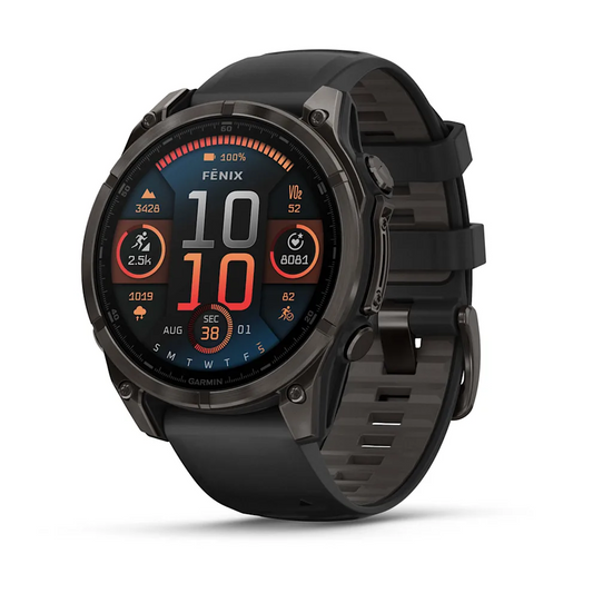 Garmin Fēnix 8 (47 mm, AMOLED Sapphire, Carbon‑Gray DLC Titanium, Black‑Pebble‑Grey Silicone Band)