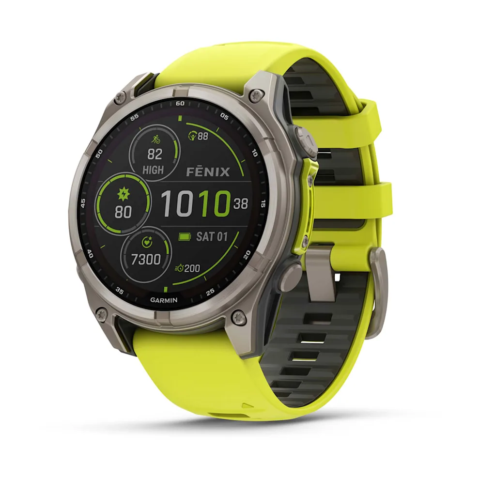 Garmin Fēnix 8 (47 mm, Solar Sapphire, Titanium Bezel, Amp Yellow Silicone Band)