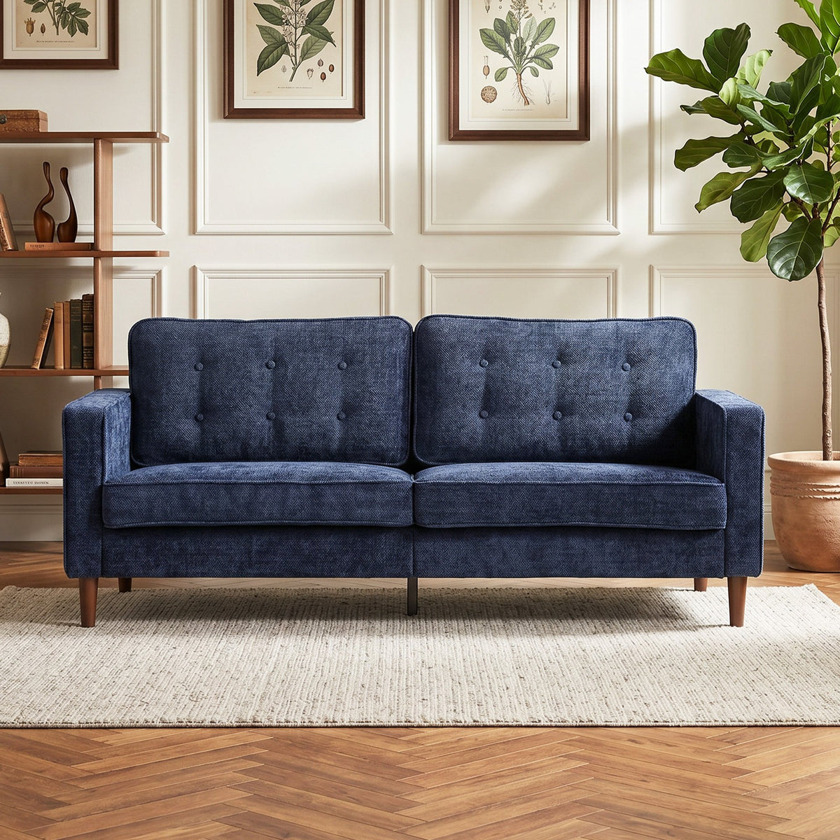 HOMCOM 3 Seater Velvet Modern Button Tufted Sofa - Dark Blue