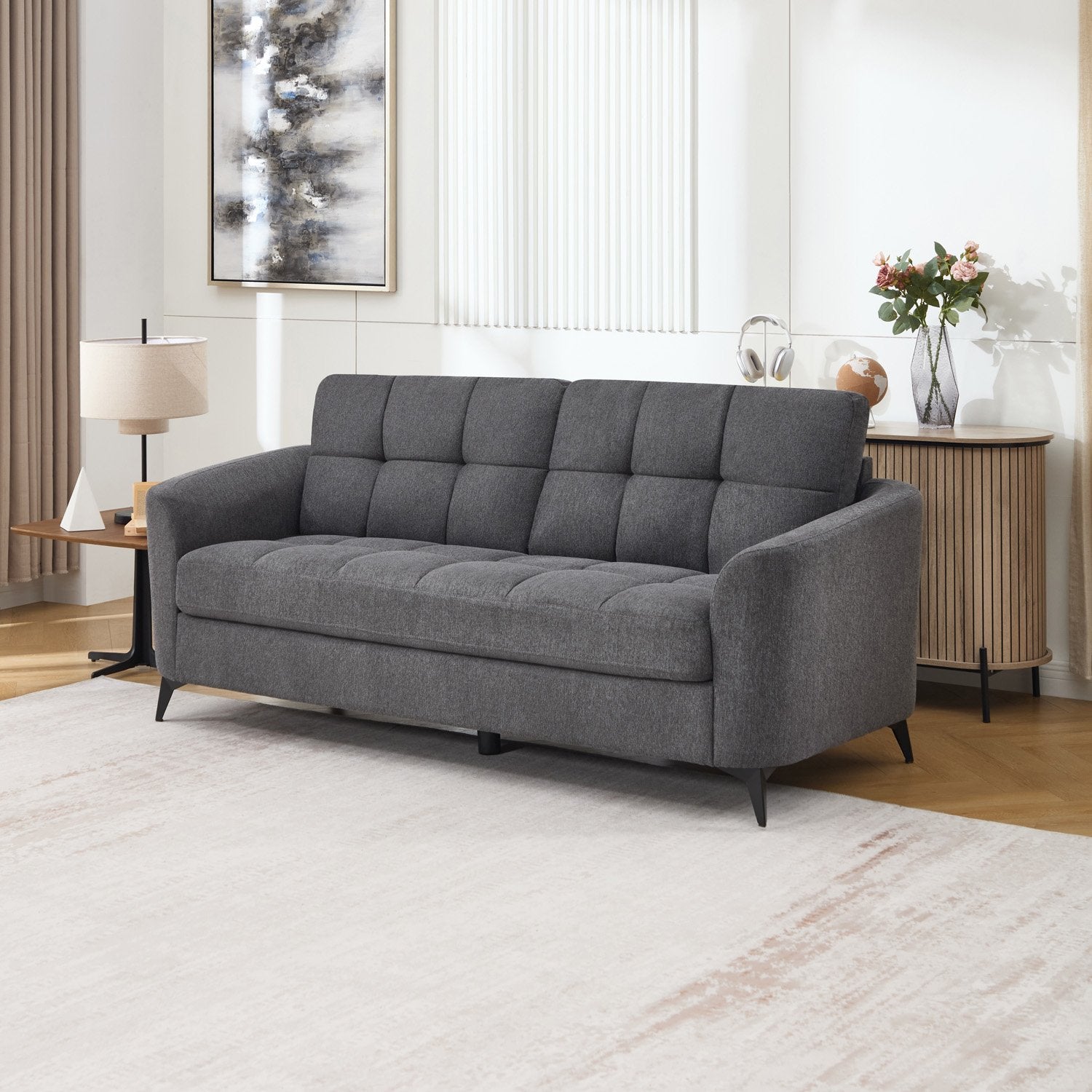 Furniture Online Solna Scandi 3 Seater Linen Sofa – Charcoal