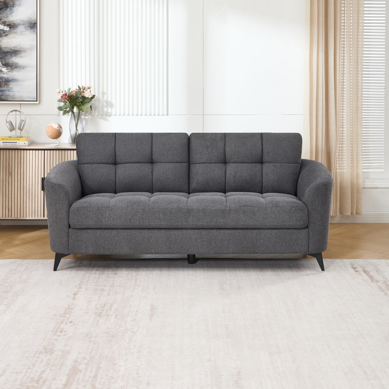 Furniture Online Solna Scandi 3 Seater Linen Sofa – Charcoal