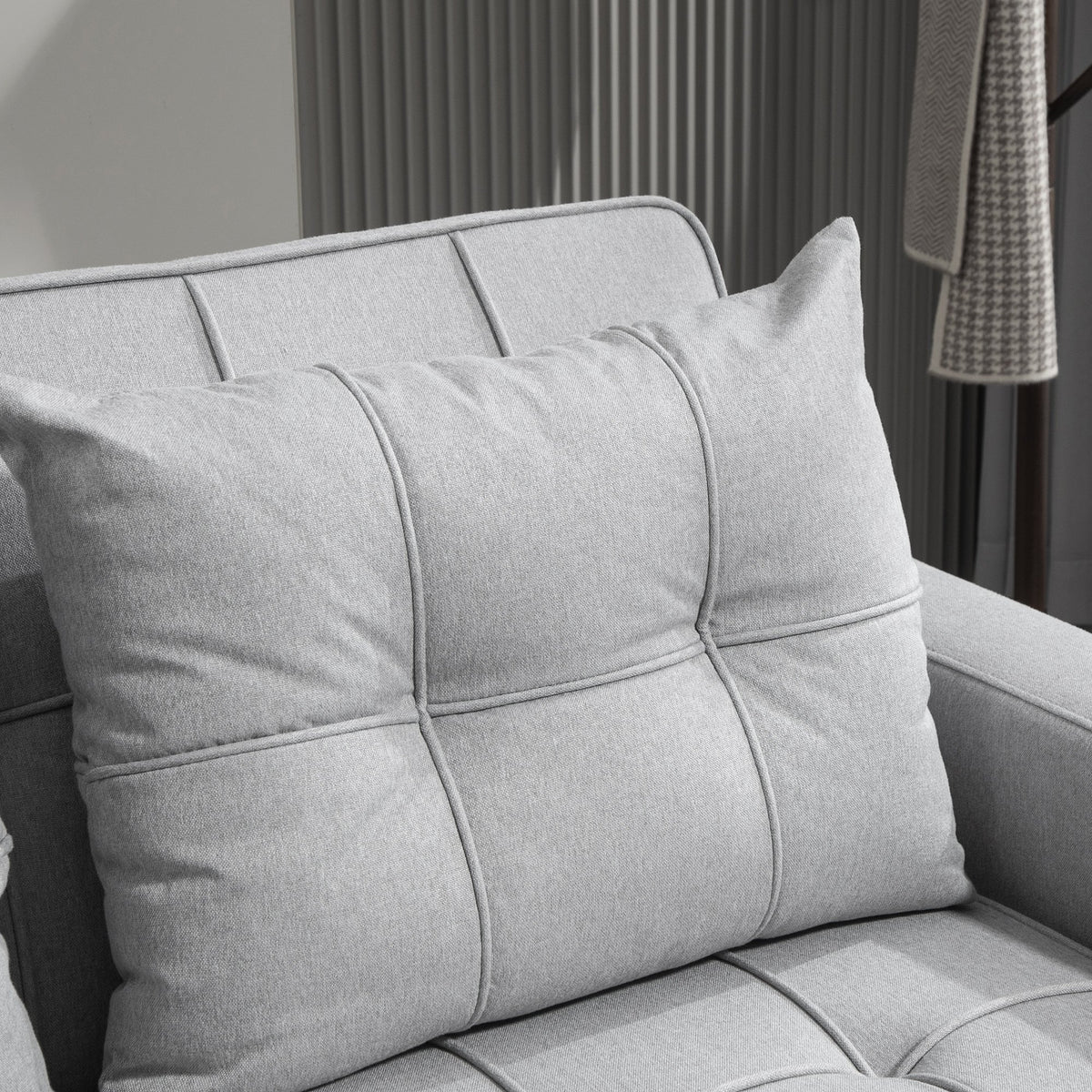 HOMCOM 3 in 1 2 Seater Fabric Adjustable Sofa Bed with Cup Holder - Light Grey