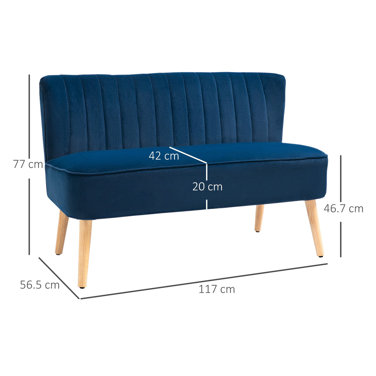 HOMCOM Modern Double Seat Sofa Foam Padding High Back - Blue