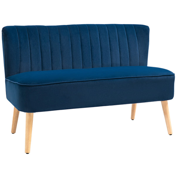 HOMCOM Modern Double Seat Sofa Foam Padding High Back - Blue