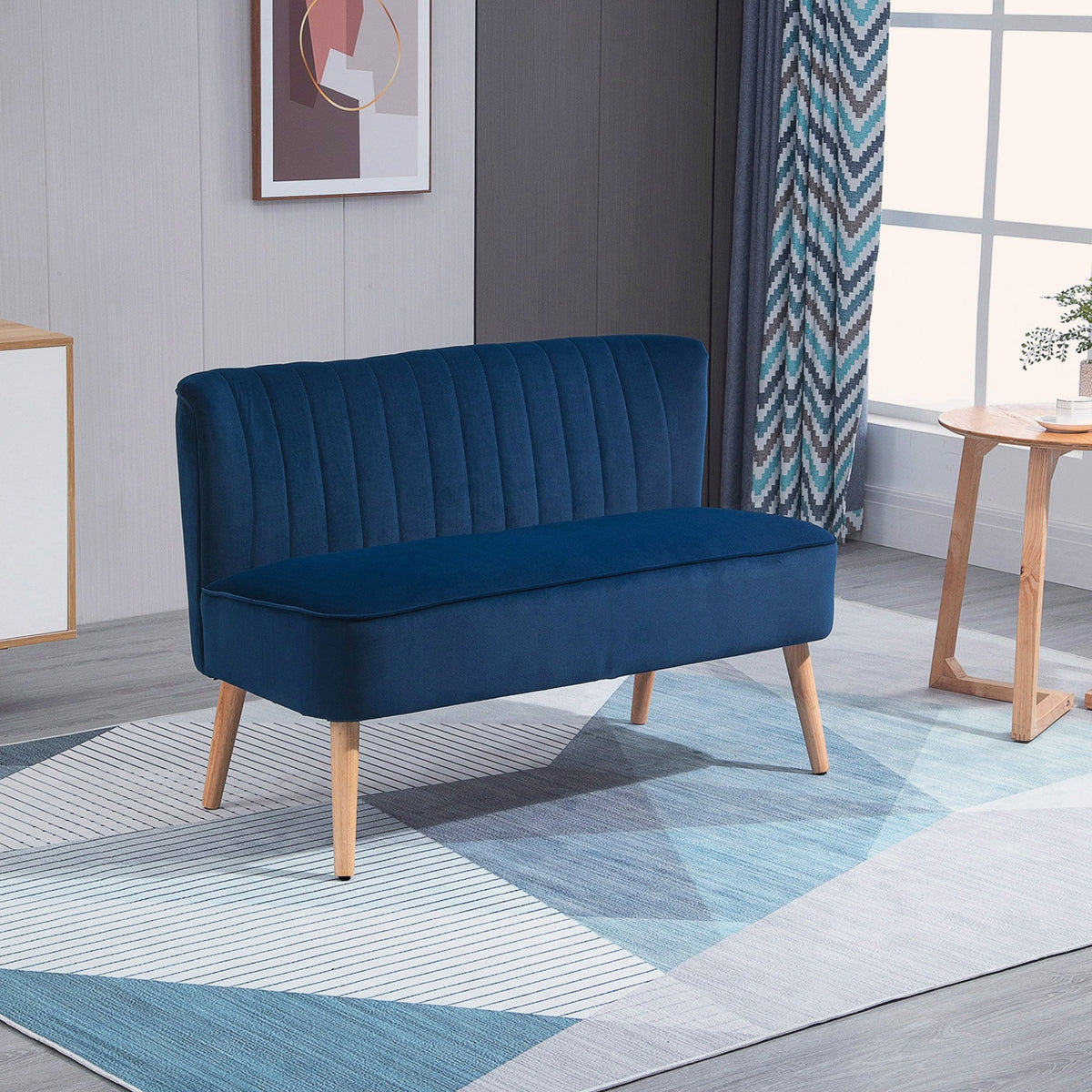 HOMCOM Modern Double Seat Sofa Foam Padding High Back - Blue