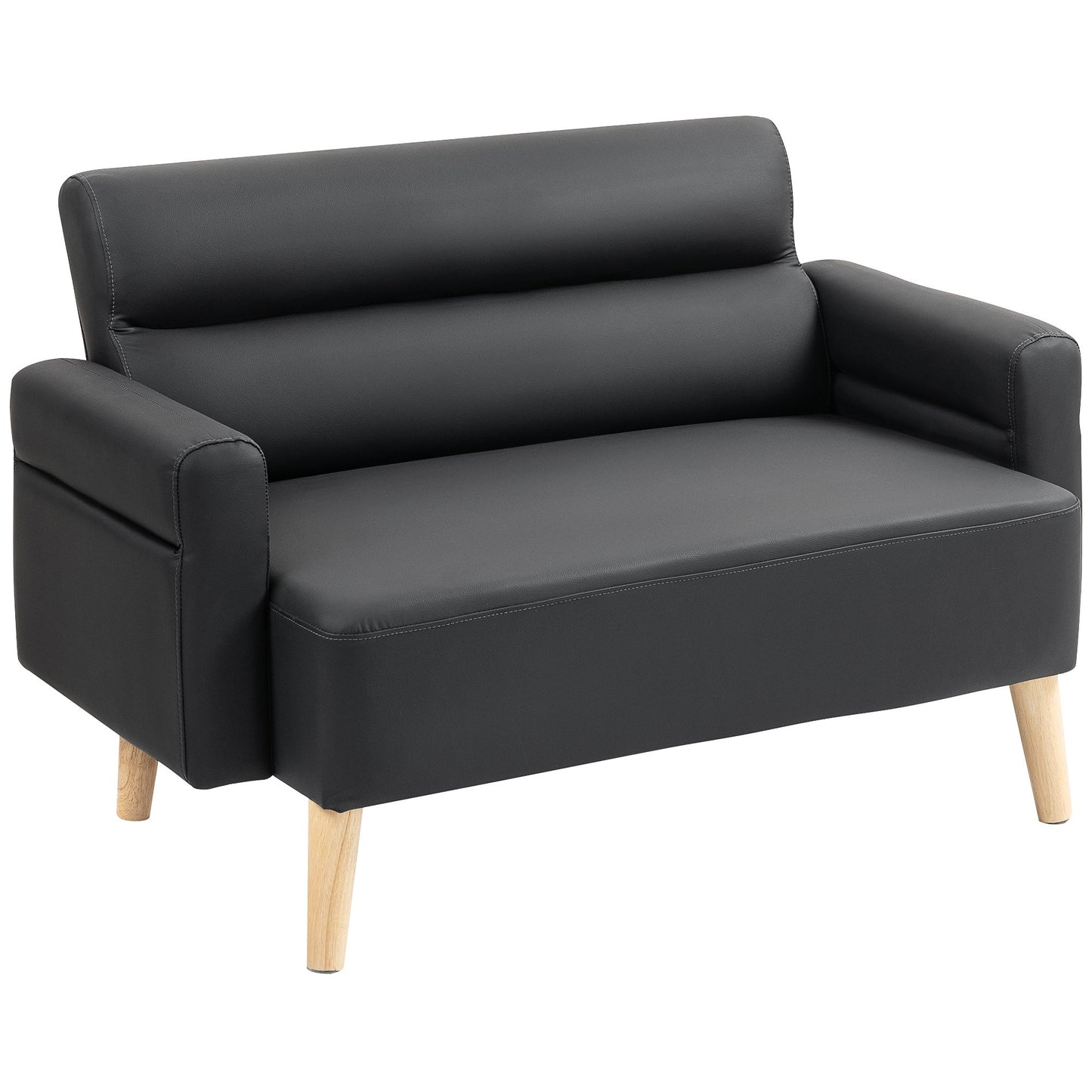 HOMCOM 2 Seater Faux Leather Modern Sofa with Wood Legs - Black