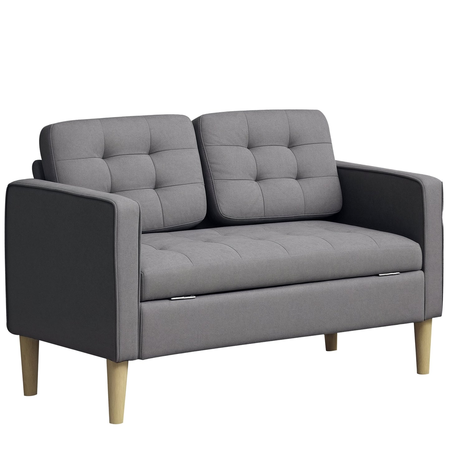 HOMCOM 2 Seater Fabric Sofa with Hidden Under Seat Storage - Grey