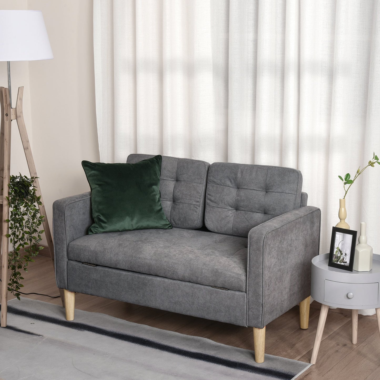 HOMCOM 2 Seater Fabric Sofa with Hidden Under Seat Storage - Grey
