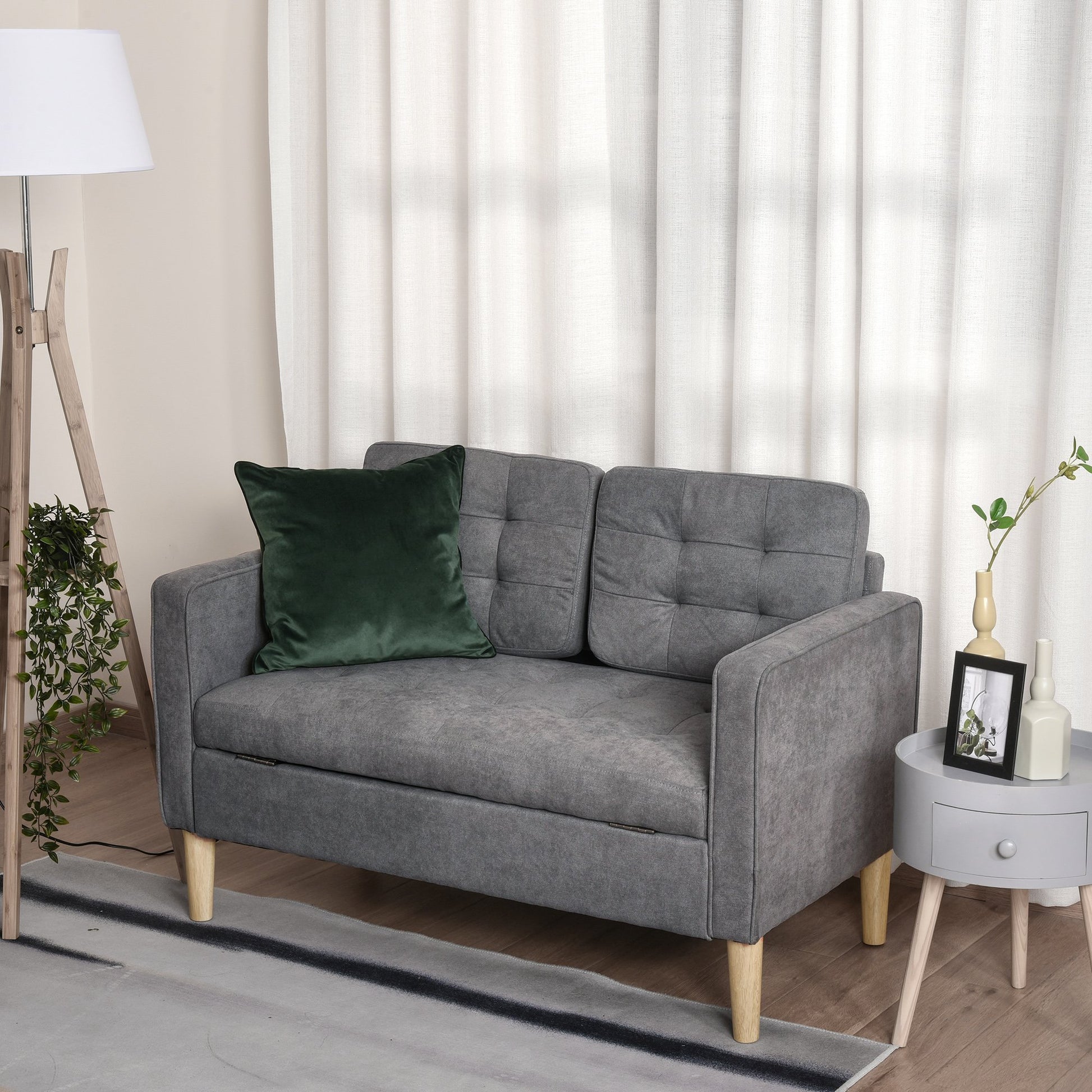 HOMCOM 2 Seater Fabric Sofa with Hidden Under Seat Storage - Grey
