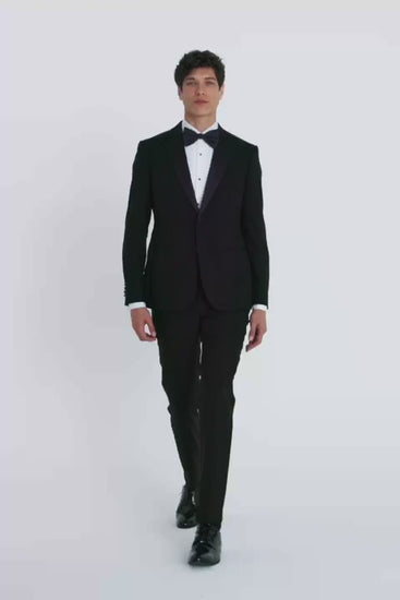 Slim Fit Black Wool Notch Lapel Tuxedo