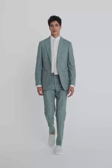 Italian Tailored Fit Green Stripe Suit