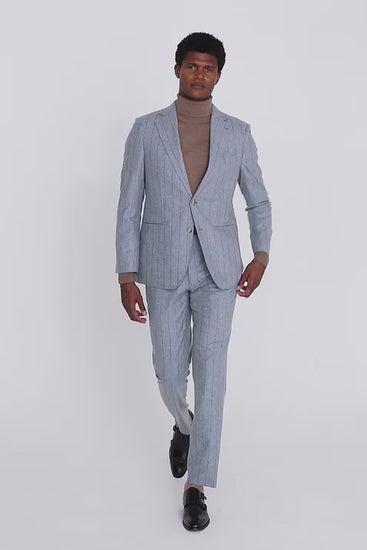 Italian Tailored Fit Light Blue Stripe Suit