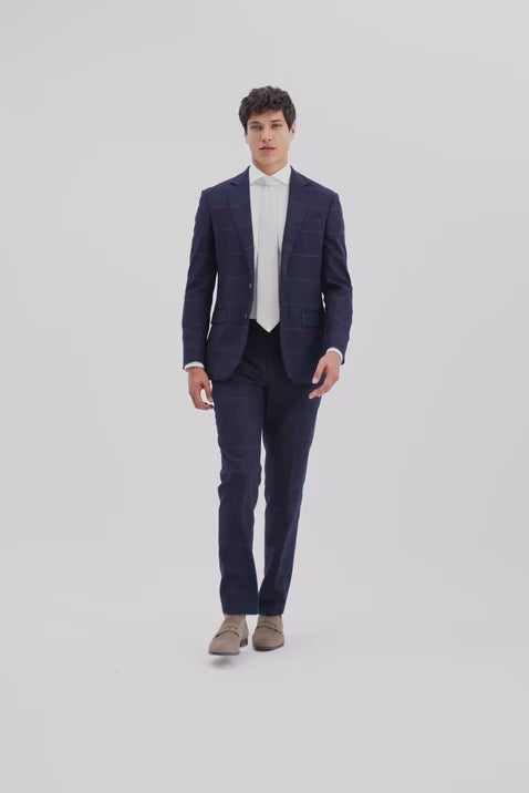 Tailored Fit Navy Black Check Suit