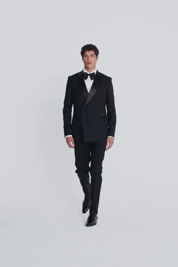 Tailored Fit Black Double Breasted Tuxedo Jacket