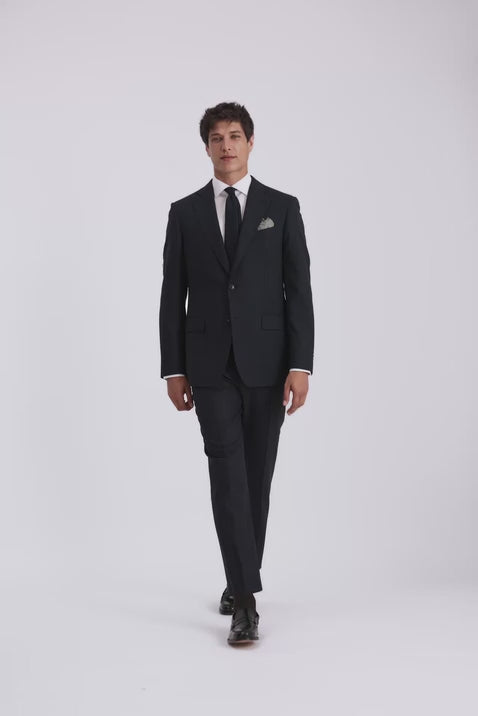 Regular Fit Half Canvas Navy Check Suit