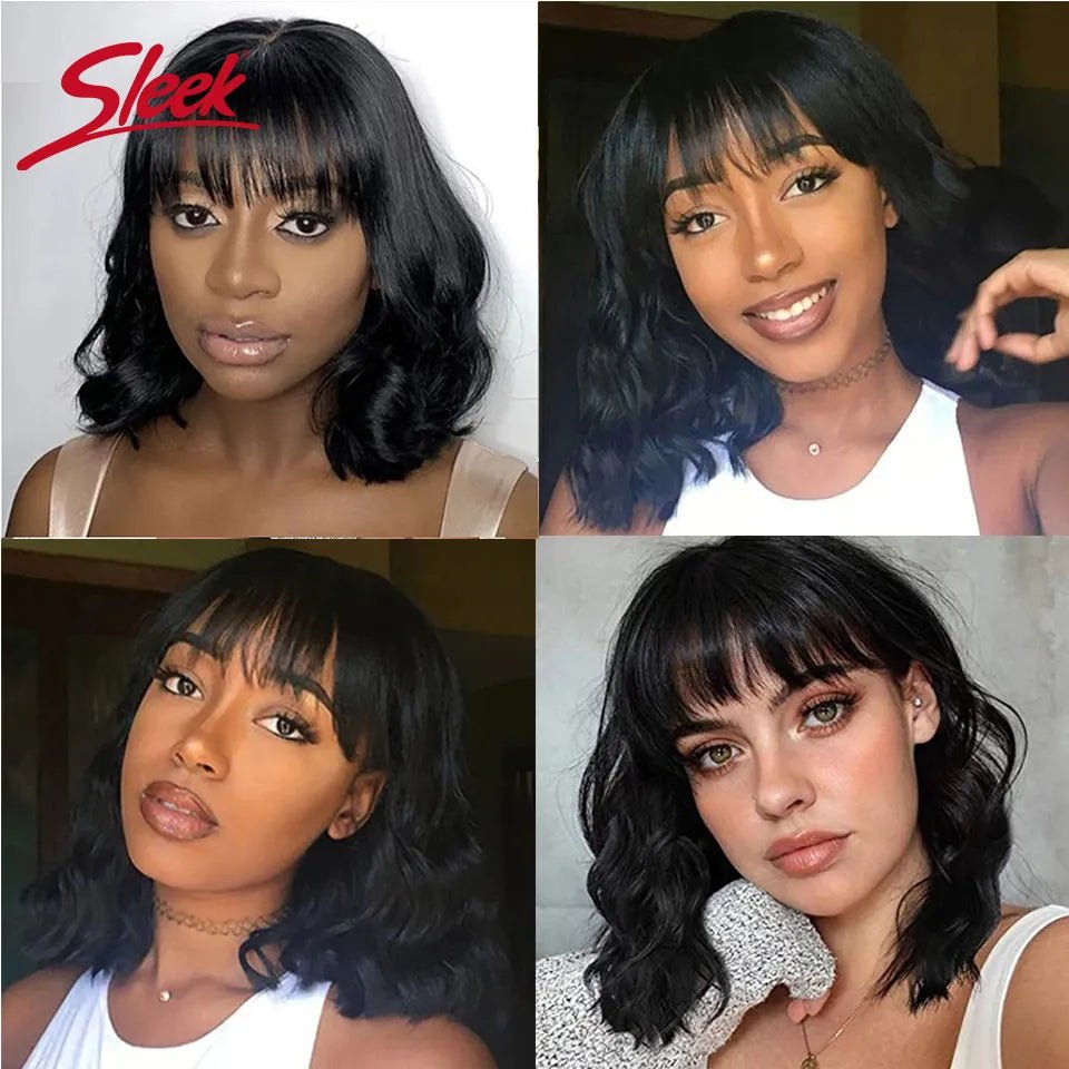 Short Bob Wig Loose Body Wave Wig With Bangs Brazilian Remy 100% Human Hair Wigs - Interactive Group