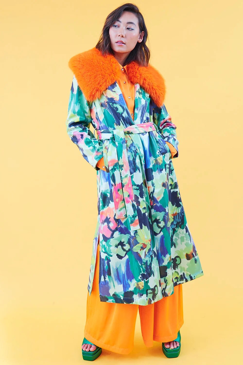 Floral Tencel Blend Eco Leather Trench Coat - Interactive Group