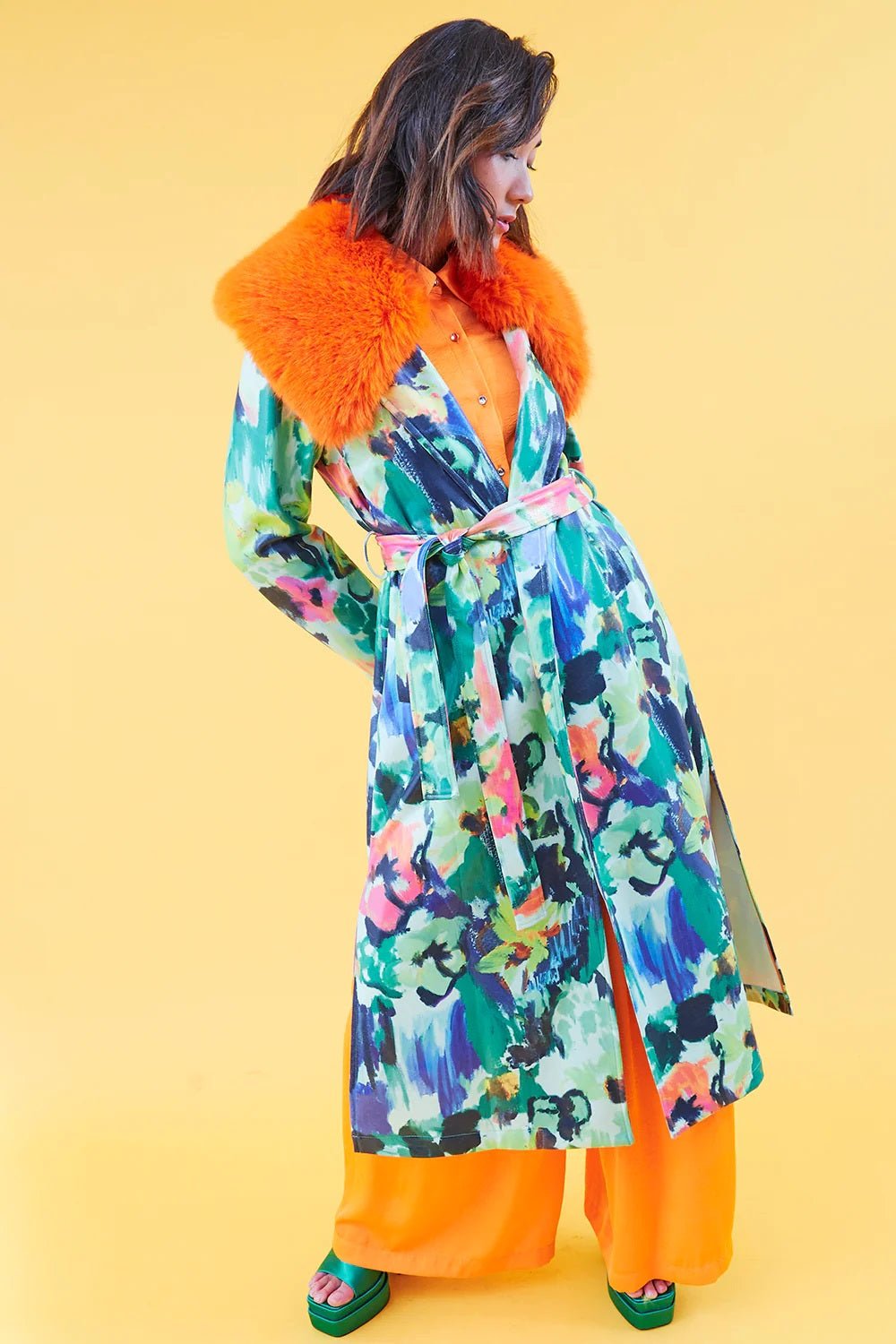 Floral Tencel Blend Eco Leather Trench Coat - Interactive Group