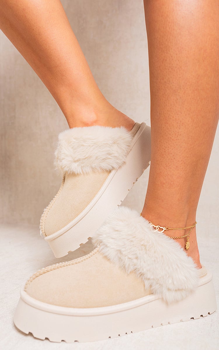 Faux Fur Trim Whisp Chunky Platform Slippers - Interactive Group