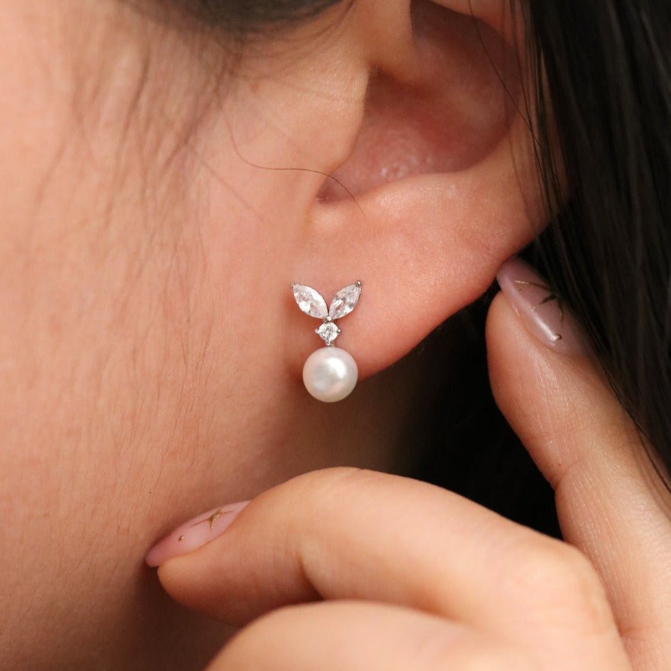 Cubic Leaf Pearl Drop Earrings - Interactive Group