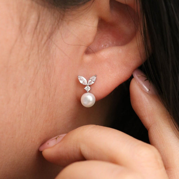 Cubic Leaf Pearl Drop Earrings - Interactive Group