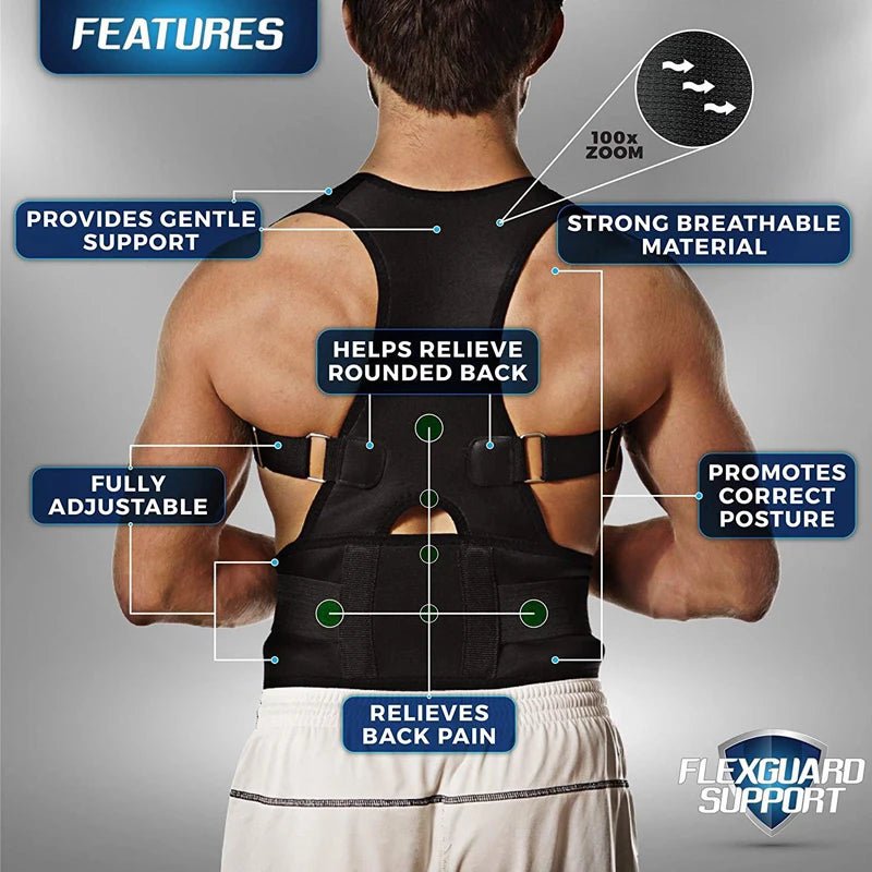 Posture Corrector Magnetic Therapy Brace Shoulder Back Support Belt - Interactive Group