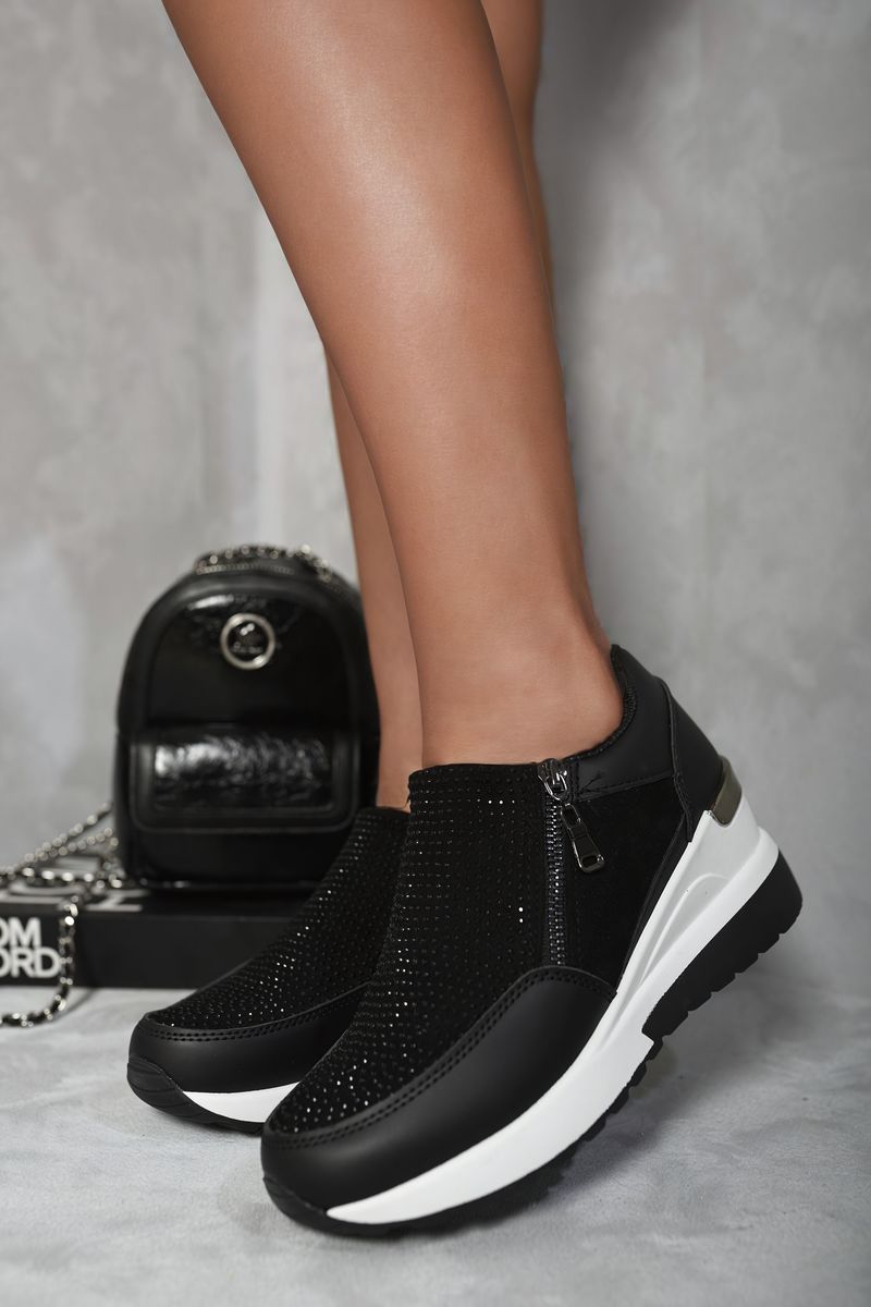 Rhinestone Decor Zip Platform Trainers - Interactive Group