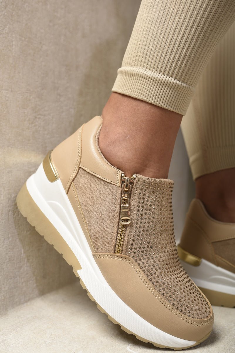 Rhinestone Decor Zip Platform Trainers - Interactive Group