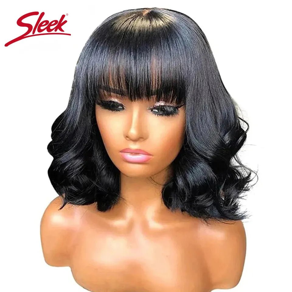 Short Bob Wig Loose Body Wave Wig With Bangs Brazilian Remy 100% Human Hair Wigs - Interactive Group