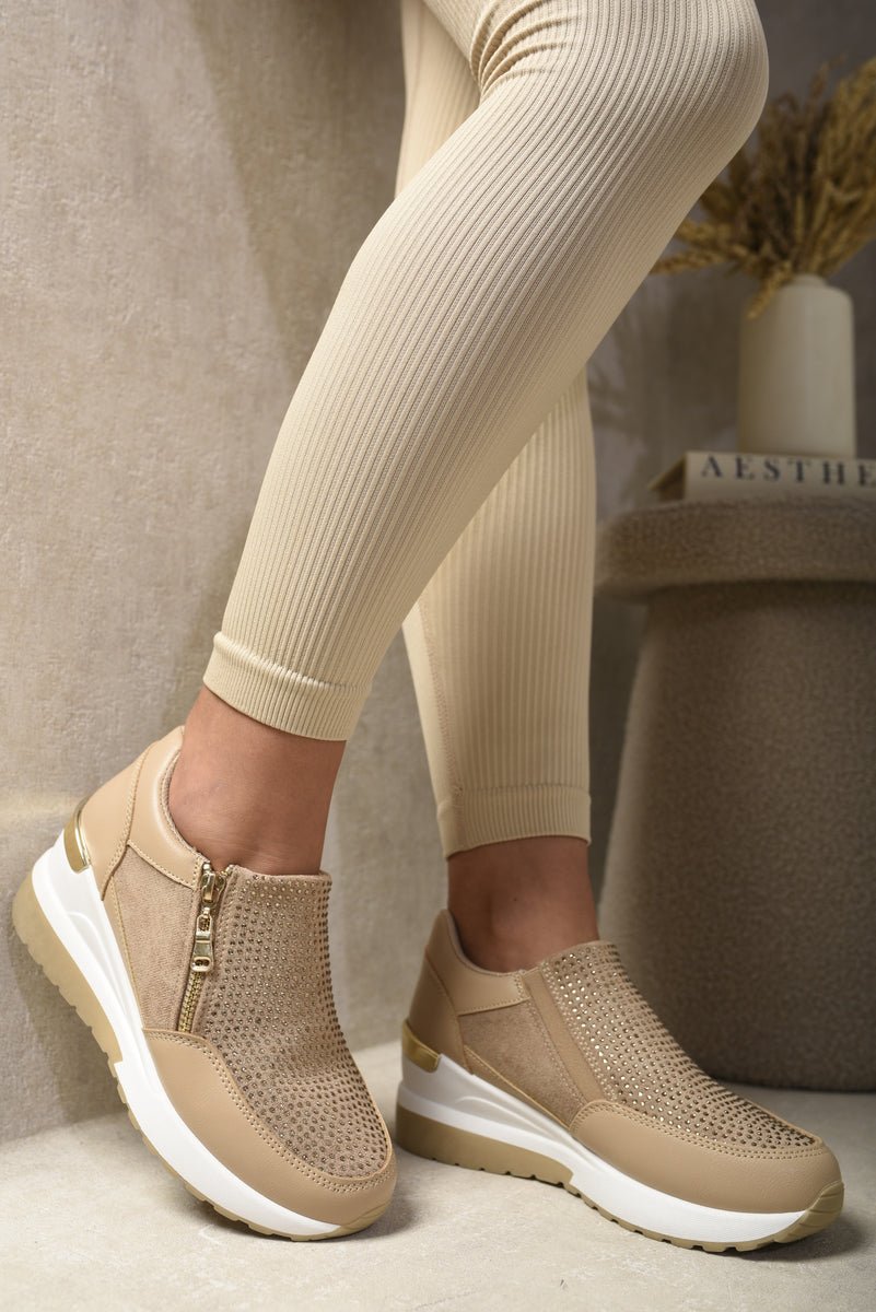 Rhinestone Decor Zip Platform Trainers - Interactive Group