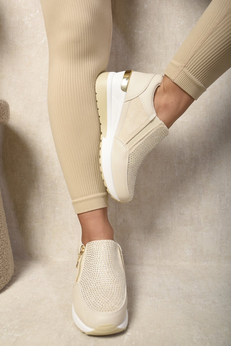 Rhinestone Decor Zip Platform Trainers - Interactive Group