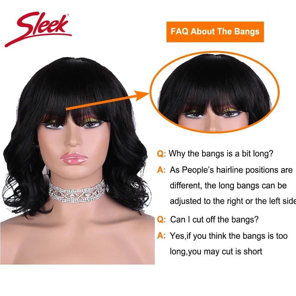 Short Bob Wig Loose Body Wave Wig With Bangs Brazilian Remy 100% Human Hair Wigs - Interactive Group