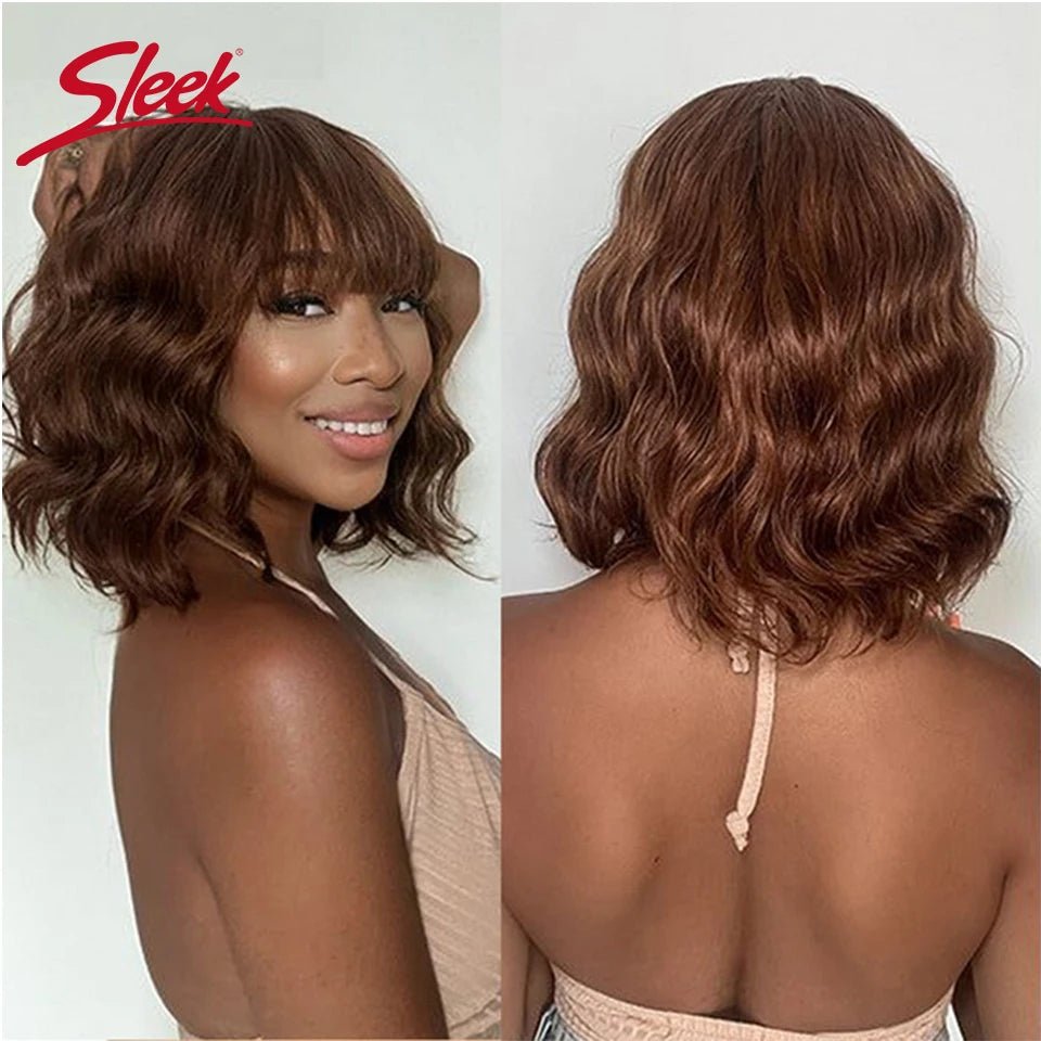 Short Bob Wig Loose Body Wave Wig With Bangs Brazilian Remy 100% Human Hair Wigs - Interactive Group