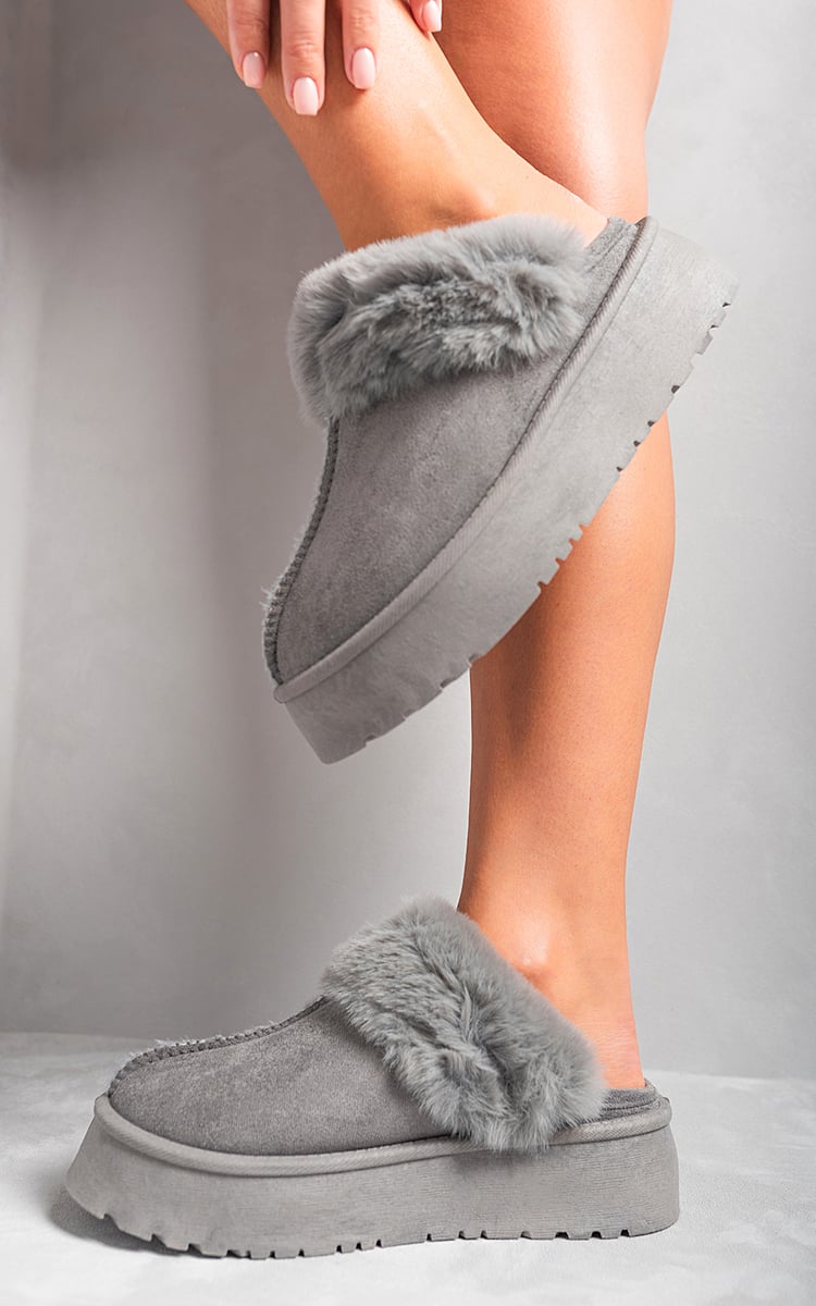 Faux Fur Trim Whisp Chunky Platform Slippers - Interactive Group