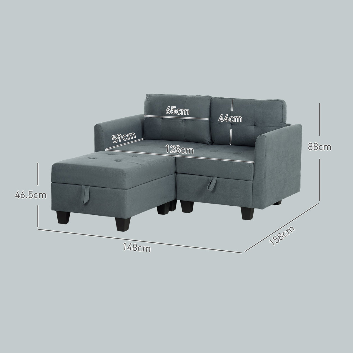 HOMCOM 2 Seater Wooden Tufted Sofa for Living Room - Dark Grey