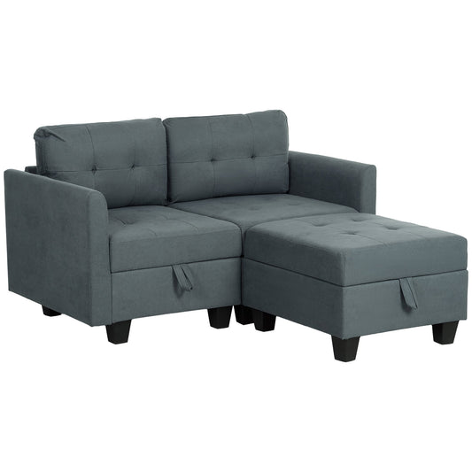 HOMCOM 2 Seater Wooden Tufted Sofa for Living Room - Dark Grey