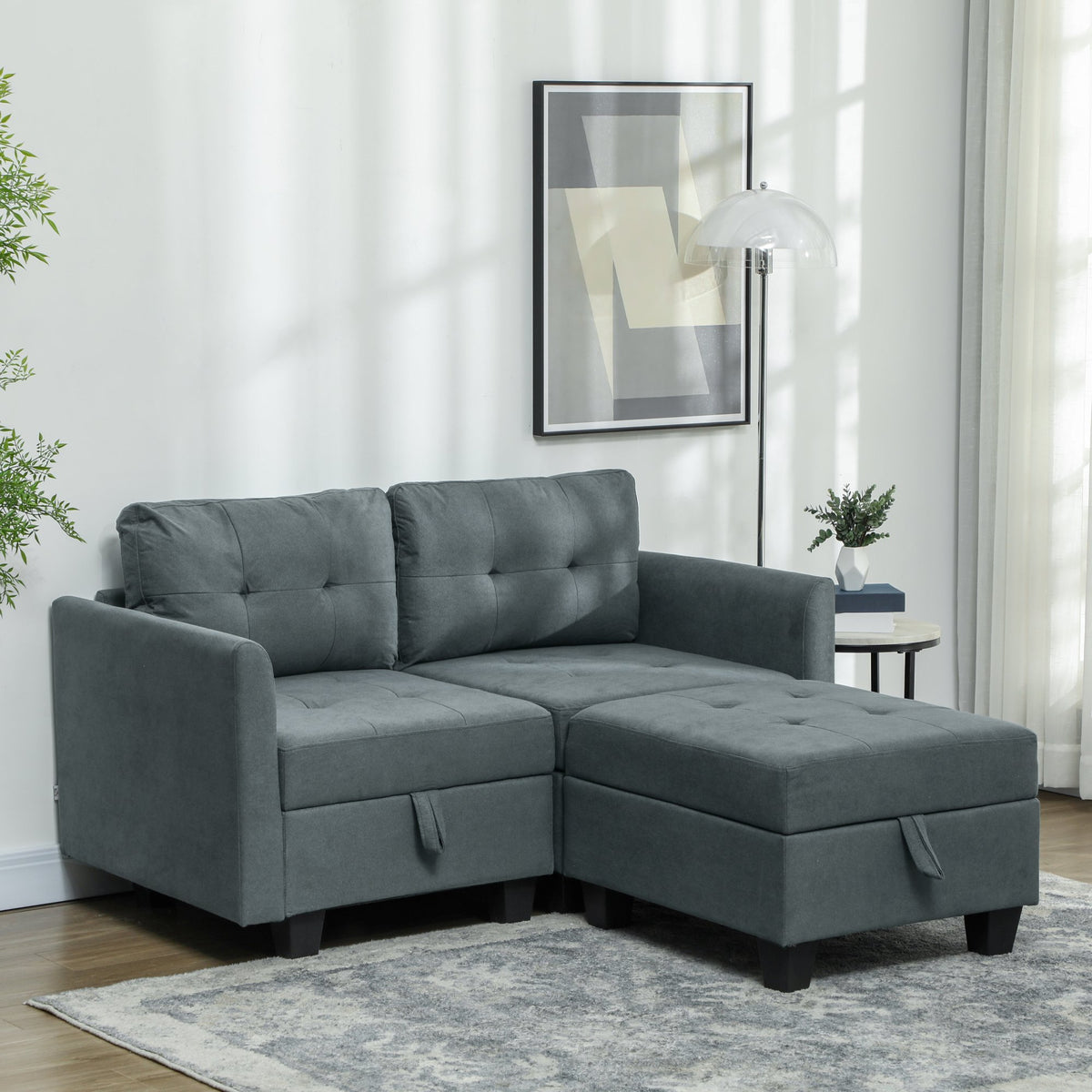 HOMCOM 2 Seater Wooden Tufted Sofa for Living Room - Dark Grey
