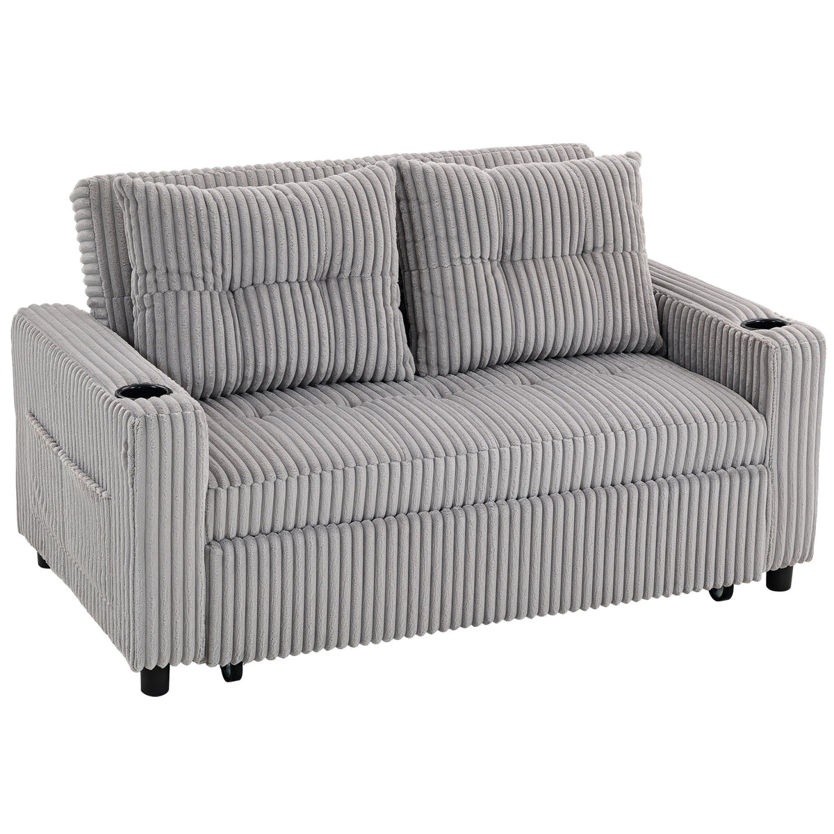 HOMCOM 2 Seater 3 in 1 Adjustable Sofa Bed with Cup Holder - Light Grey