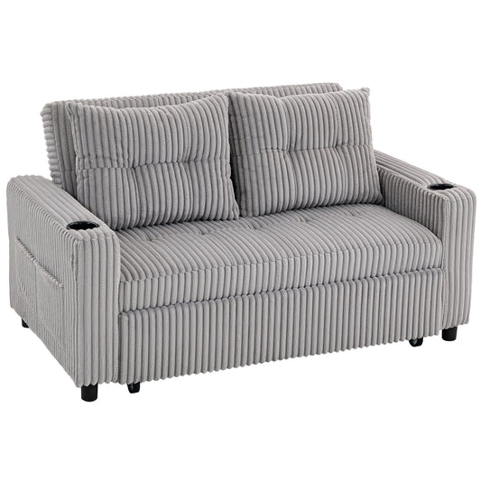 HOMCOM 2 Seater 3 in 1 Adjustable Sofa Bed with Cup Holder - Light Grey