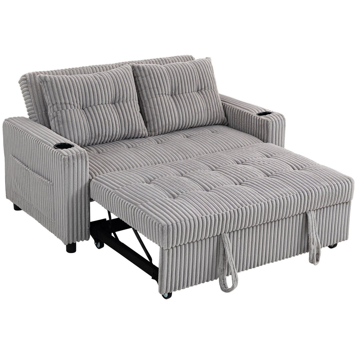 HOMCOM 2 Seater 3 in 1 Adjustable Sofa Bed with Cup Holder - Light Grey