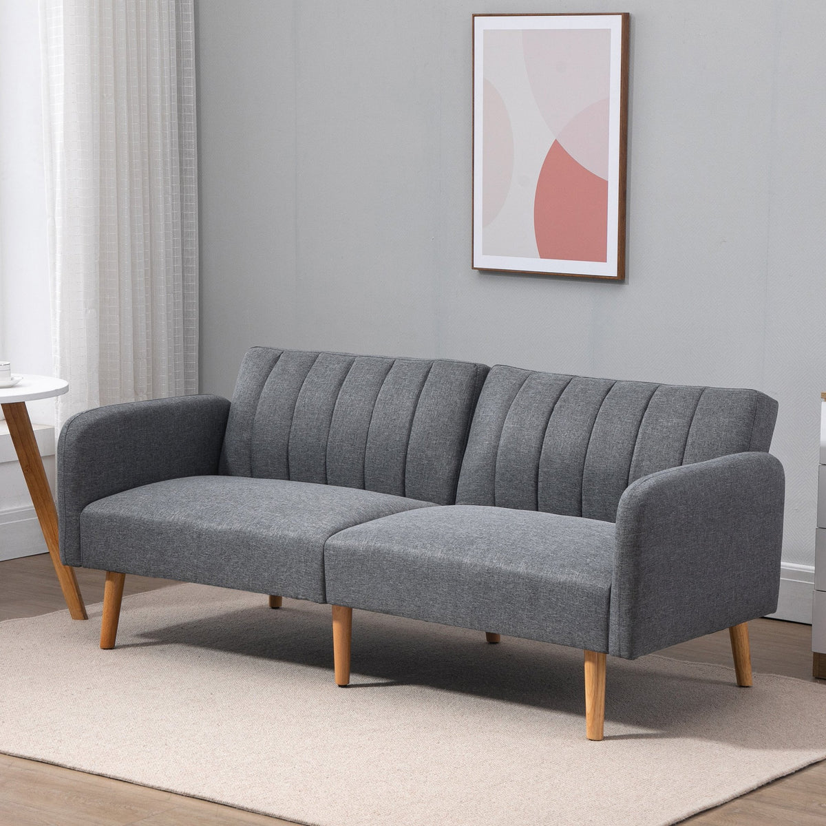 HOMCOM 3 Seater Linen Fabric Sofa Bed with Adjustable Split Backrest - Grey