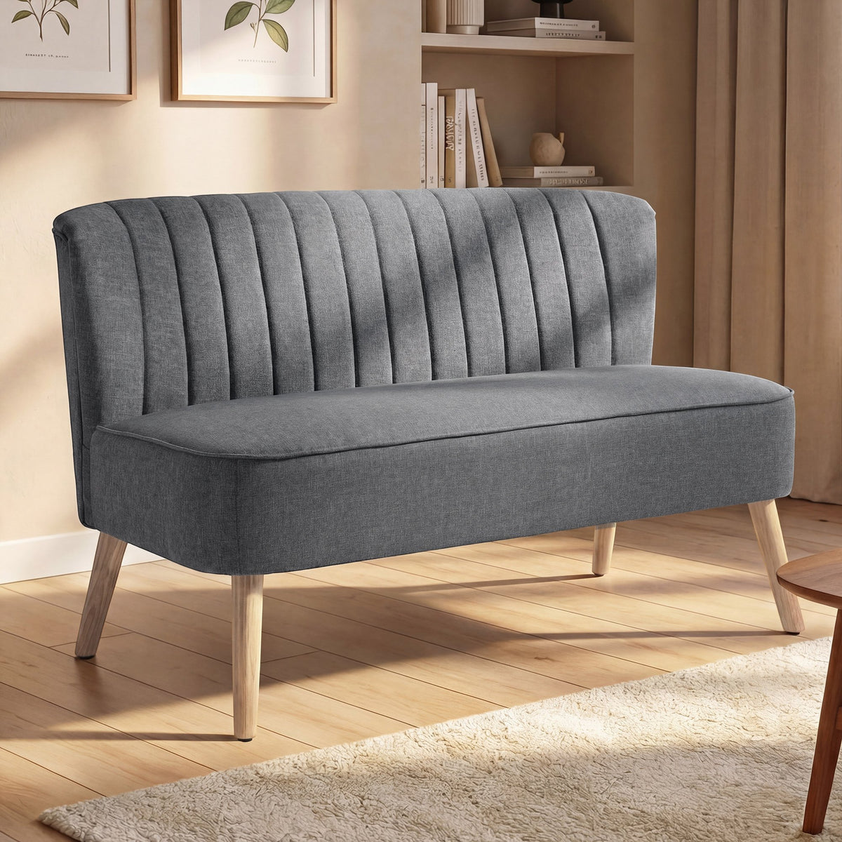 HOMCOM Linen Fabric Upholstered 2 Seater Small Sofa with Padded Seat - Grey