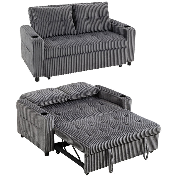 HOMCOM 2 Seater 3 in 1 Adjustable Sofa Bed with Cup Holder - Dark Grey