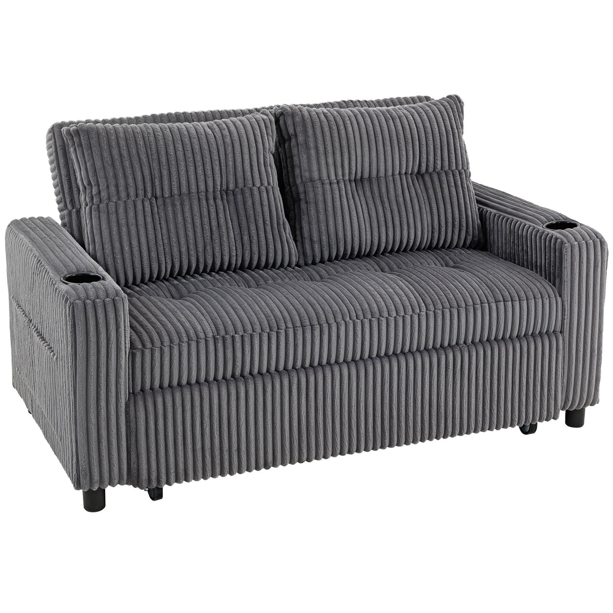 HOMCOM 2 Seater 3 in 1 Adjustable Sofa Bed with Cup Holder - Dark Grey