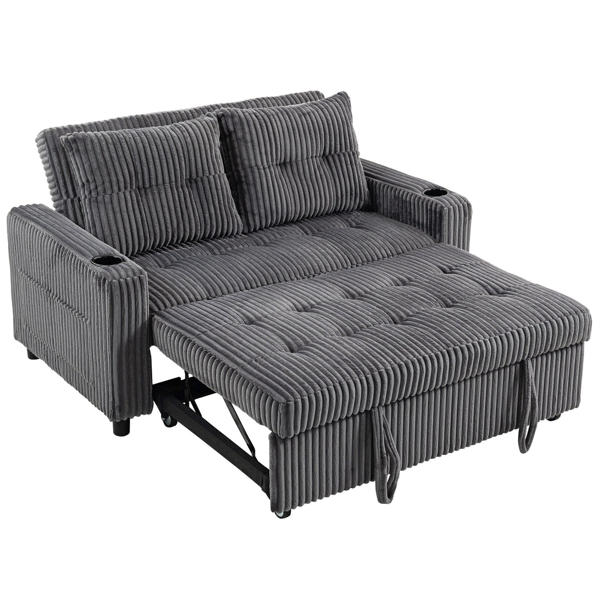 HOMCOM 2 Seater 3 in 1 Adjustable Sofa Bed with Cup Holder - Dark Grey