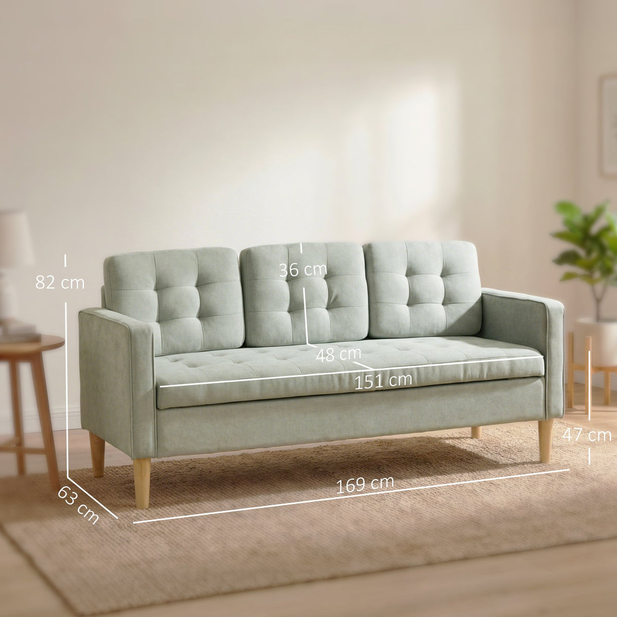 HOMCOM 3 Seater Fabric Sofa with Hidden Under Seat Storage - Light Grey
