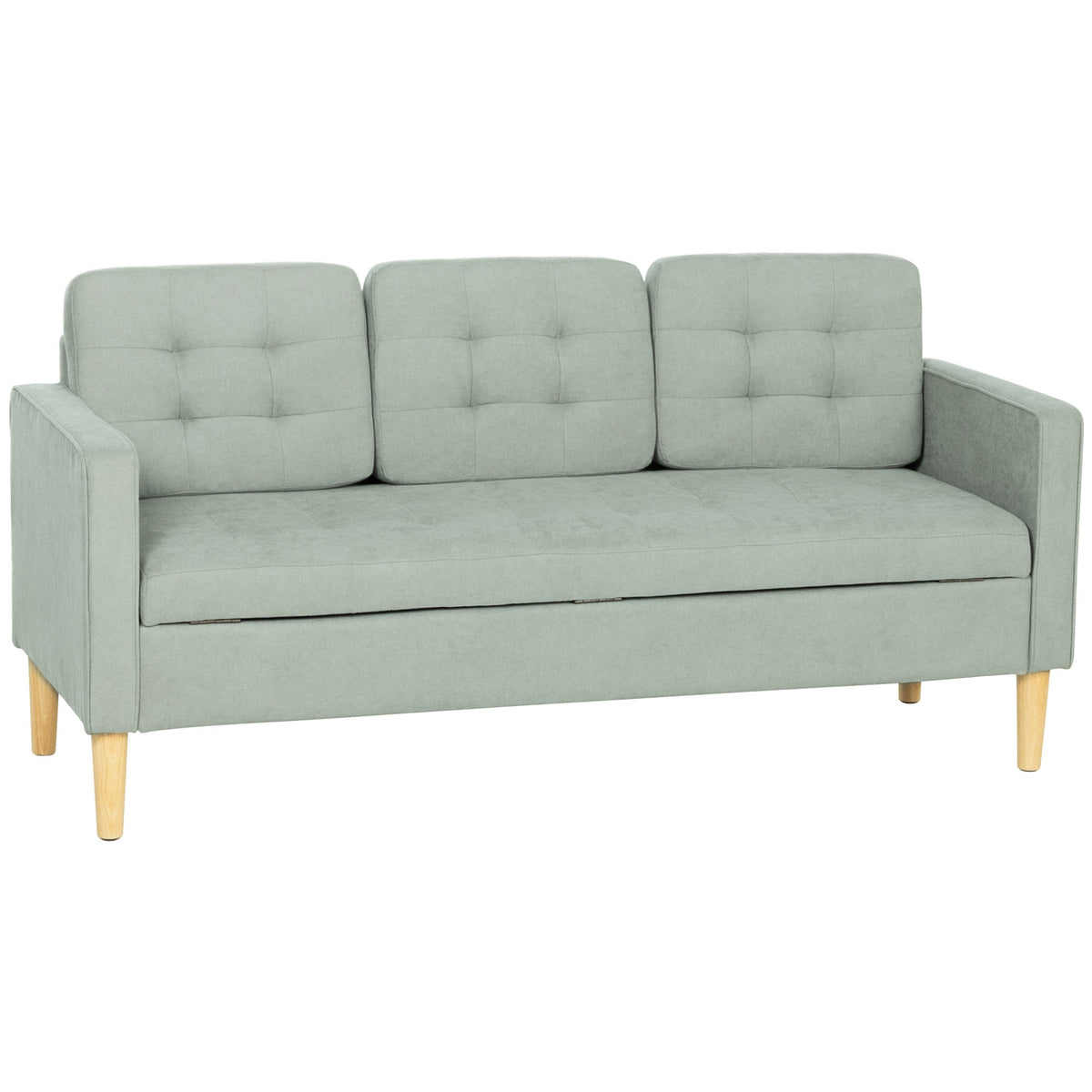HOMCOM 3 Seater Fabric Sofa with Hidden Under Seat Storage - Light Grey
