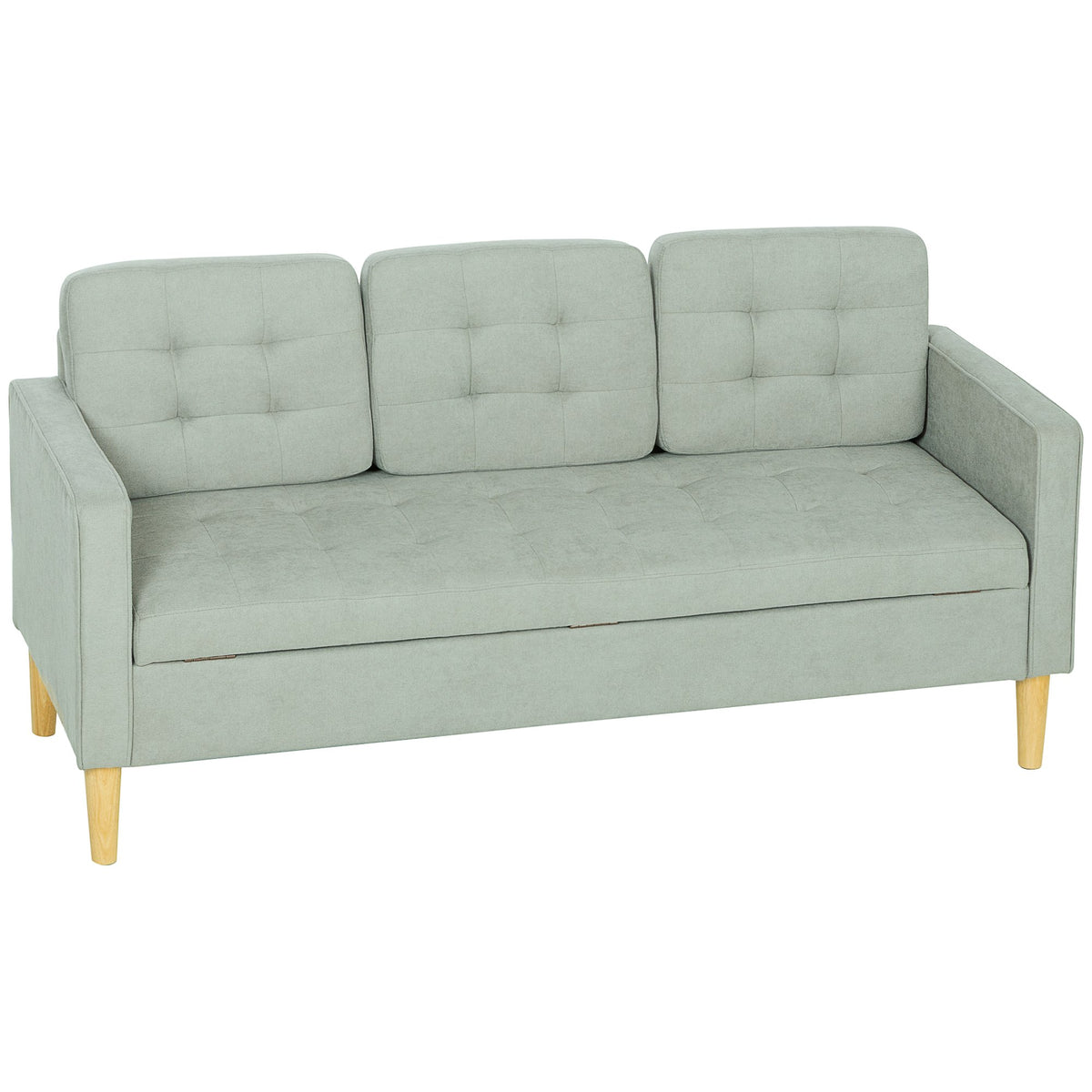 HOMCOM 3 Seater Fabric Sofa with Hidden Under Seat Storage - Light Grey